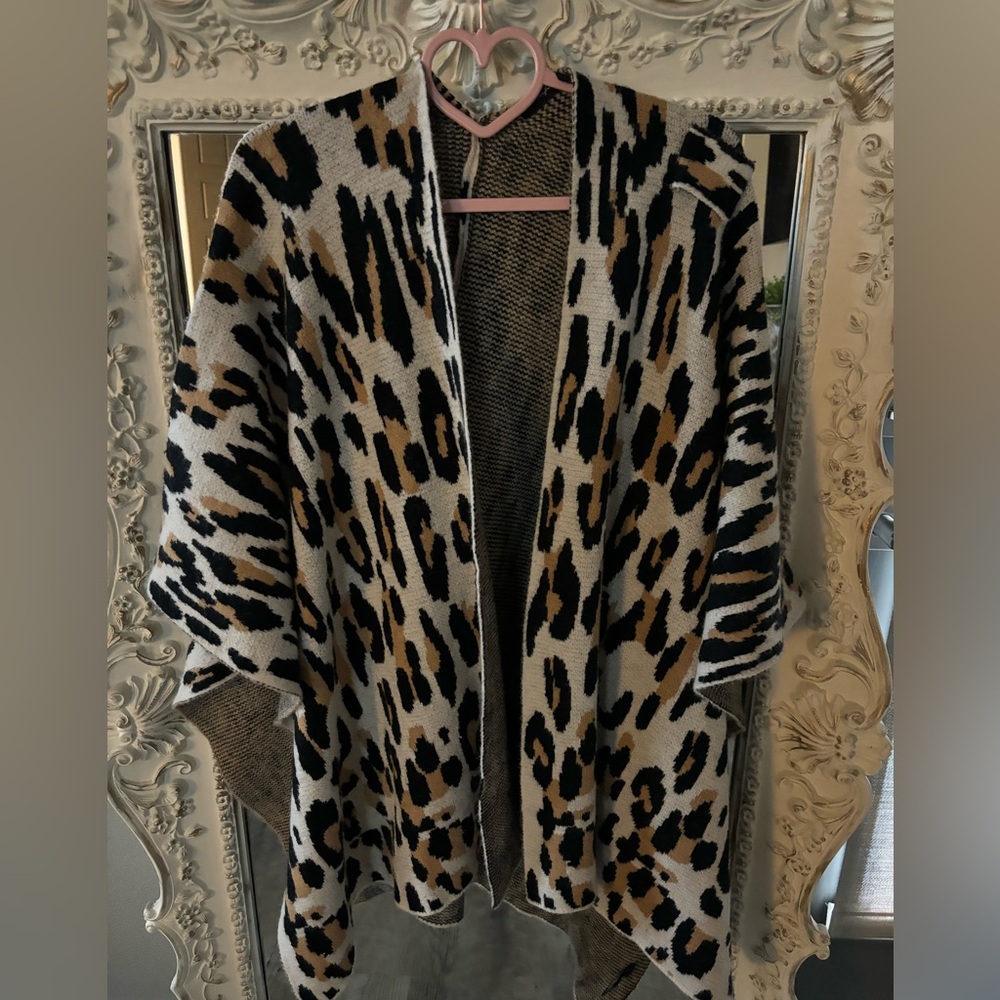 Anthropologie Do What You Love Shawl Leopard Sweater